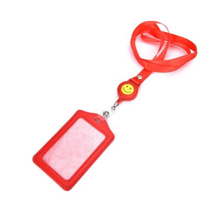 1 ST ID-kortshållare Face Reel Lanyard Namn Kreditkortsinnehavare Bankkort Halsrem Kort ID-innehavare Identitetsmärke red