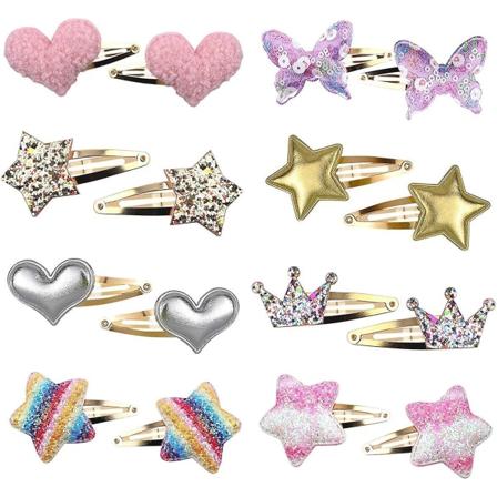 Kimaltelevat metalliset hiusklipsit tytöille - 16 osaa, tähden/kruunun/sydämen/perhosen muotoinen - Kawaii-asusteet