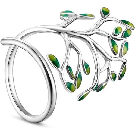 (Set om 2) Livets träd ringar, vackra livets träd dekorationer, justerbara ringar och gröna blad,