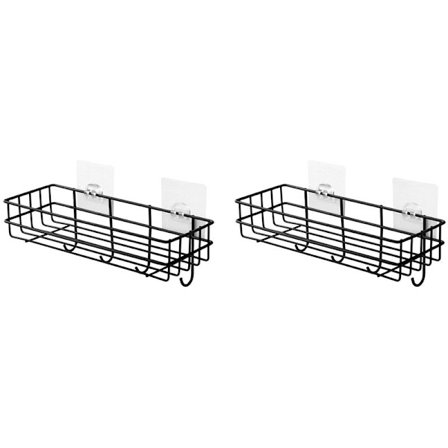 2 stk. smedejerns toilethylder badeværelseshylde stansfri håndklædeholder brusegel opbevaringshylde (sort)