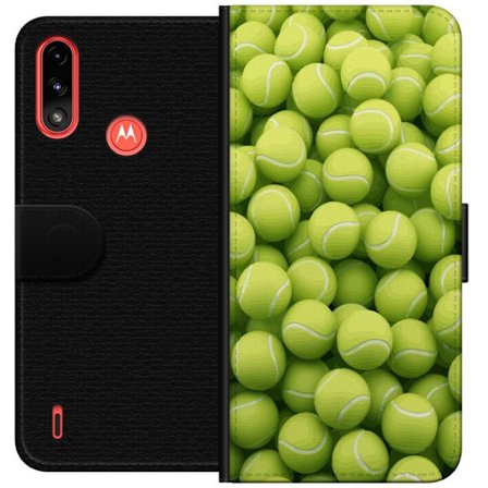 Kompatibel Tegnebogsetui til Motorola Motorola Moto E7 Power Mønster af grønne tennisbolde i høj detalje, sporty motiv med gentagende tekstur og st