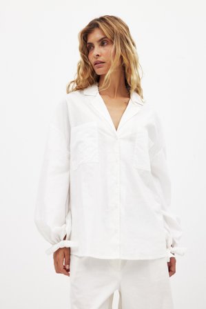 NA-KD Chemise en coton à poche sur le devant et manches nouées - Tenues d'été - Blanc - EU 36