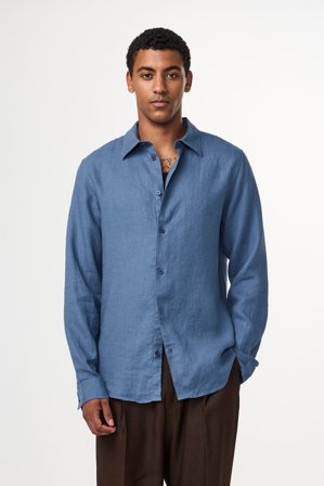 NN.07 Enzo 5708 Shirt Male Blue Linen