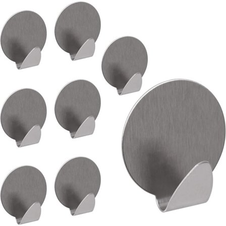 Selvklæbende kroge i rustfrit stål, sæt med 8 - selvklæbende kroge - håndklædeholdere uden boring - perfekt til badeværelser, køkkener, entreer osv.
