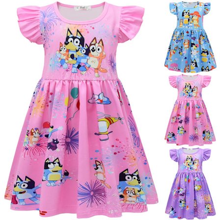 Barn Jenter Bluey Hund Venner Klesdrakt Kjole Plissert Skjørt Prinsessefestgaver Rosa