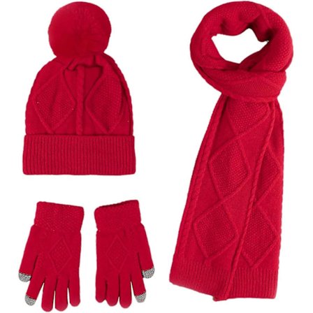 Vinter Varm Strikket Hue Halstørklæde Handsker Sæt Til Kvinder Damer Piger 3 I 1 Pom