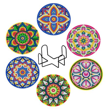 Paket med 6 Diamantmålade Underlägg Runda