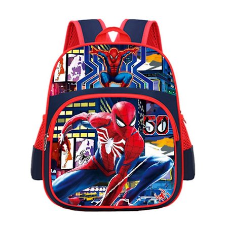 Barnehage-sekk med trykte tegneseriefigurer, frossen Spider-Man-ryggsekk, lett skoleveske, gaver, Spider-Man kongeblå