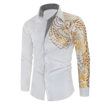 Herr guld långärmad skjorta med vänster print White L