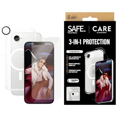 CARE by PanzerGlass Fashion 3in1 beskyttelsessæt etui+glas+linser til iPhone 16e - transparent