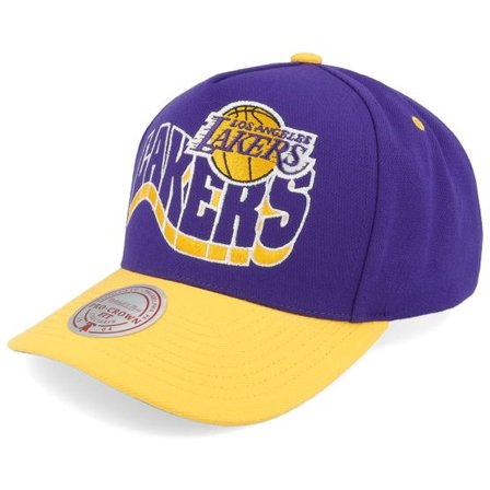 Mitchell & Ness - NBA Lila adjustable Keps - Los Angeles Lakers Wavy Pro Purple/Yellow A-frame Adjustable @ Hatstore