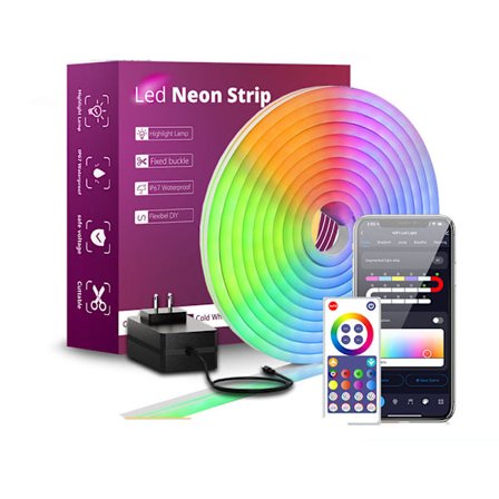 Bluetooth RGB Neon LED Strip Light Set – 44-tasters & 40-tasters fjernkontroll, vanntett, myk fleksibel 12V lavspenningslys (innendørs/bil/TV-bruk)