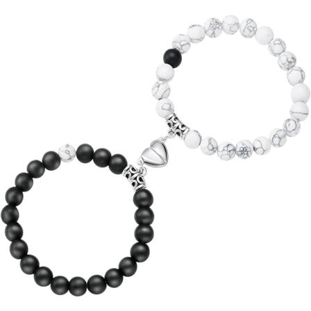 Drottning och Konung Krona Hjärta Magnetisk Armband Natursten Bea