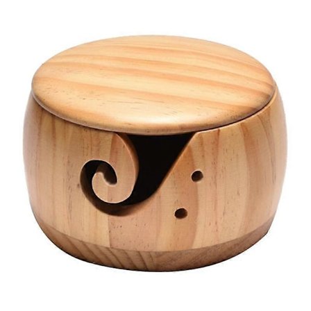 Garnskål i trä, garnskålar med lock för stickning virkning garnbollshållare handgjord garnförvaringsskål, ljust trä