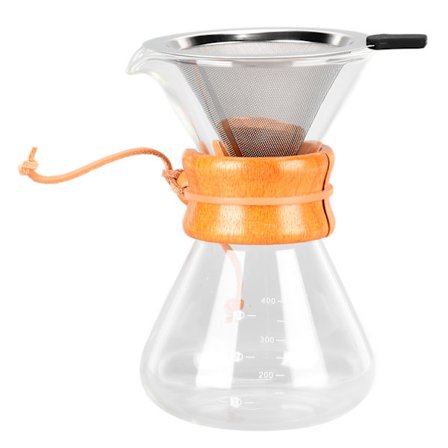 Glas kaffebryggare med rostfritt stålfilter, värmebeständig, enkel design, 400 ml
