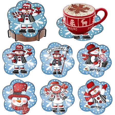 6 kpl Timanttitaide Lasinalussarjat - Joululumiukko Timanttimaalaus Aikuisille Aloittelijoille - 5D Jalokivitaide Pistemaalaukset - 