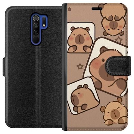 Yhteensopiva Lompakkokotelo Xiaomi Xiaomi Redmi 9 Capybara Frame Friends Leikkisä suunnittelu, jossa on pieniä kapibaareja ruuduissa tähtien ja vaa