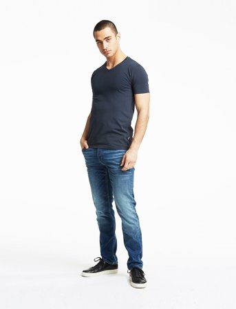 Lindbergh Mens Stretch V-Neck Tee S/S - Blue - S