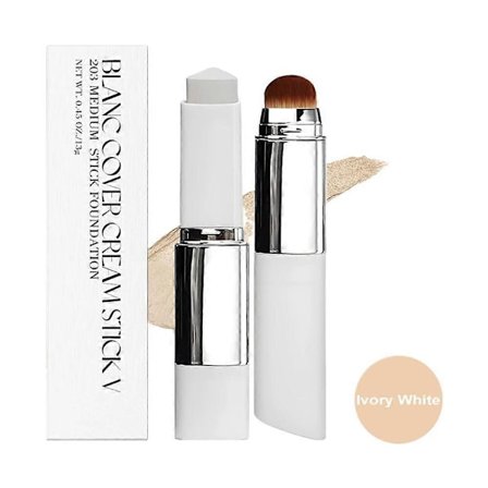 Foundation Stick med dobbelt ende med pudderkvast, bærbar roterende pen til heldækkende dækning og naturlig finish hele dagen