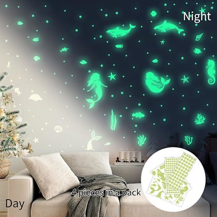 4 Ark (Grönt Ljus) Glow In The Dark Stjärnor, Fluorescerande Klistermärke Ljusprickar, Fluorescerande Klistermärken För Din Stjärnhimmel, Tak Glow In 