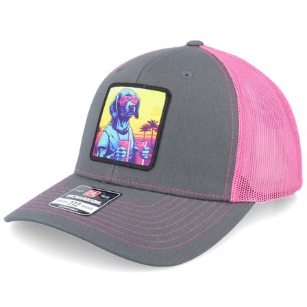 Iconic - Grå trucker Caps - Party Dog Patch Charcoal/Neon Pink Trucker @ Hatstore