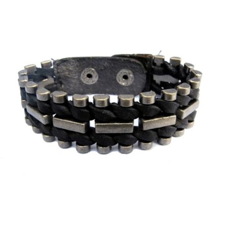 Sort læderarmbånd med stål