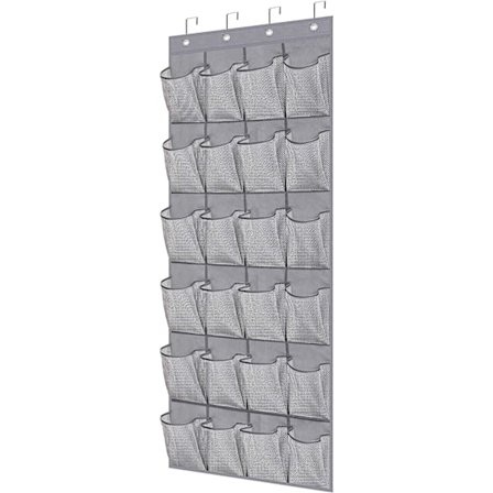 Dør Sko Oppbevaring Henger Organizer med 24 Store Mesh, Grå