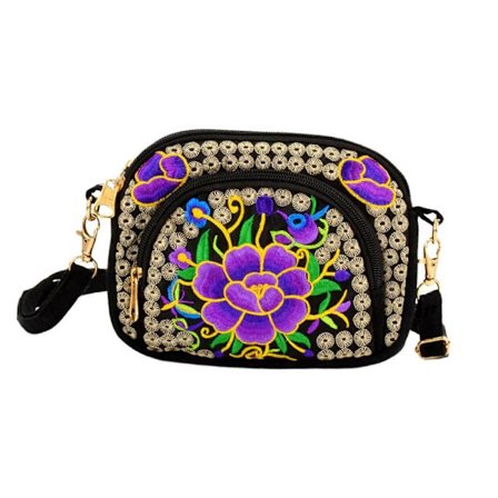 Broderitaske Broderi Crossbody Taske Mode Kvinder Taske Lynlåslommer Casual Taske Etnisk Skuldertaske til Strandferie Fest