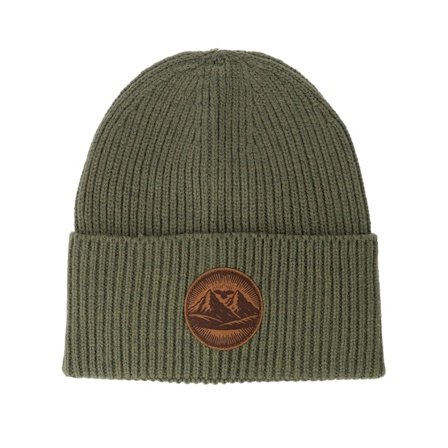 Wild Spirit - Mountain And Eagle Brown Patch Olive Green Oversized Beanie Cuff Green Beanie - @ Hatstore