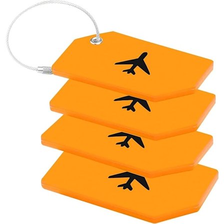 4 stk. bagasjelapper med adresselapp, bagasjelapp, koffert med rustfritt stålkabel, bagasjelapp for bagasje, koffert, håndveske