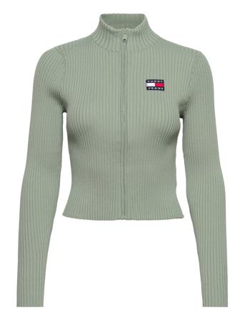 Tjw Badge Zip Trhu Sweater Stickad Tröja Cardigan Grön Tommy Jeans