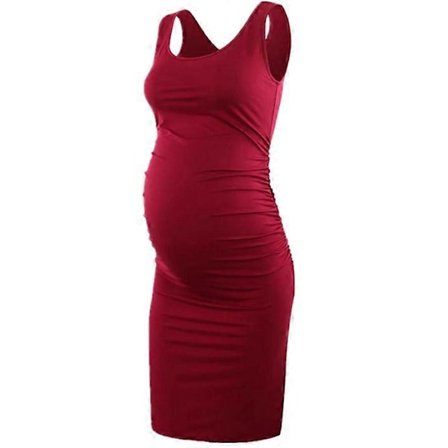 Sommarklänning för gravida kvinnor, ärmlös tankklänning med rund hals, mammakläder, vardaglig kroppsnära klänning XL