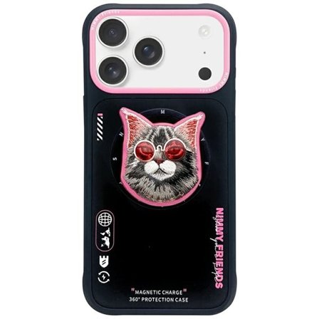 Nimmy Glasses Cool Cat MagSafe-etui for iPhone 17 Pro - svart og rosa