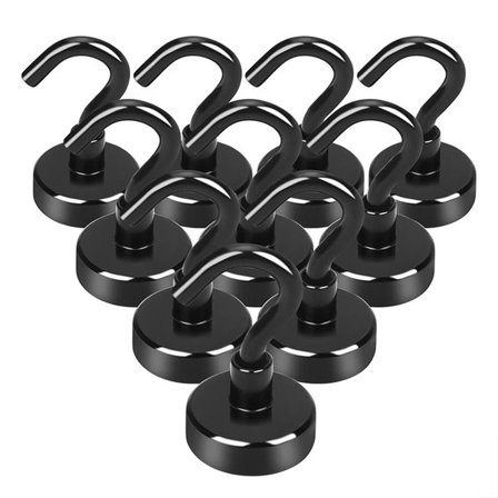 Magnetkrok med neodymmagnet – Ø25 mm, svart, bärkraft 23 kg, 10-pack