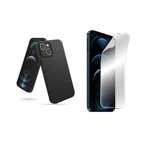 iPhone 13 Matt Svart Skal + Hydrogel Skärmskydd 0.2mm
