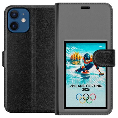 Kompatibelt Lommeboketui til Apple iPhone 12 Ishockeyillustrasjon med spillere i bevegelse på isen, Milano Cortina 2026, Milan-landemerker og olympisk