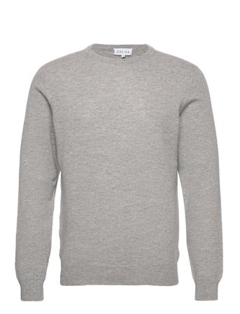 Man O-Neck Plain Stickad Tröja M. Rund Krage Grå Davida Cashmere