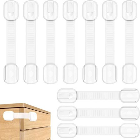 Barnesikre skaplåser, 10-pakning justerbare skaplåser for barn baby, barnelåser for kjøkkenskap skap