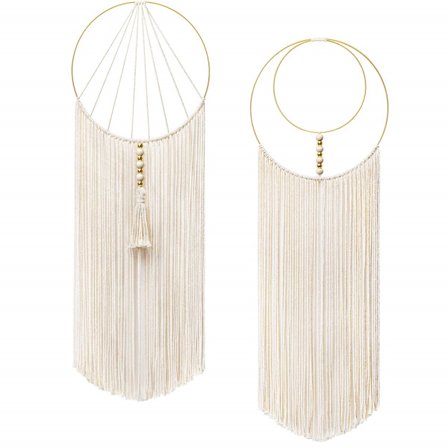 Set med 2 Macrame vävda Boho väggdekor konst Bohemian Chic dekorationer för hem Lägenhet Sovrum Vardagsrum Sovsal barnkammare (11,8" B x 36" L)