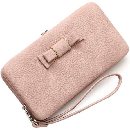 Stor Kapacitet Dam Plånböcker med Rosett Ficka Lång Dragkedja Plånbok Telefon Kort Hållare Clutch Armband Rosa Lång