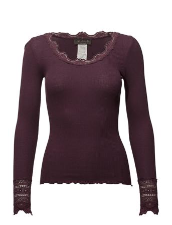 Silk T-Shirt Regular Ls W/Wide Lace T-shirts & Tops Long-sleeved Lila Rosemunde