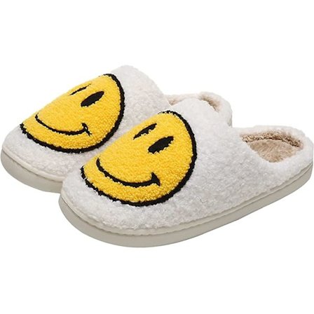 Smiley faceslippers, retro bløde plys lette hjemmesko slip-on hyggelige indendørs udendørs slippers