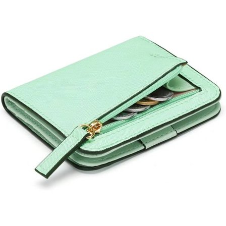 RFID-blokerende kompakt todelt læderpung til kvinder med møntrum med lynlås og lille damepung med ID-vindue, smaragdgrøn