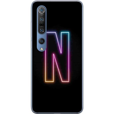 Kompatibelt Mobilskal till Xiaomi Xiaomi Mi 10 Pro 5G Minimalistisk neonbokstav N i färgskiftande ljus mot svart bakgrund