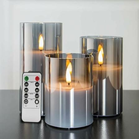 Sølvgrå glassflammer uten flamme med fjernkontroll C