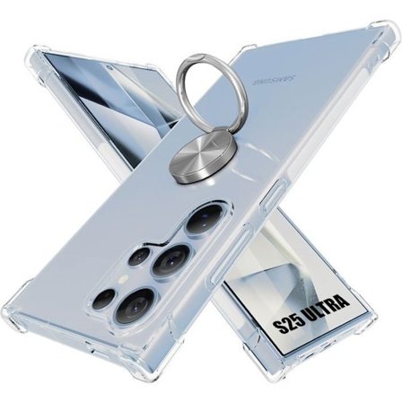 Beskyttelsescover - BOOLING - til Samsung Galaxy S25 Ultra - Gennemsigtig - Stødabsorberende - 360° roterende ring