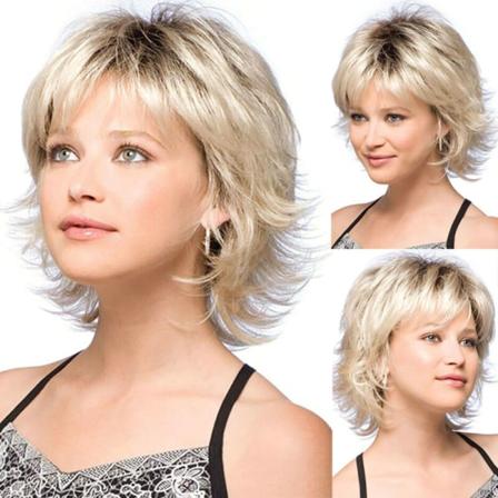 TG Kort parykk for kvinner Pixie Syntetisk Full-Top Parykk med pannelugg Krøllete Gullblond