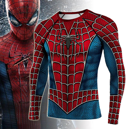 Spider-Man Herr T-shirt med Tight Fit, Sportträning, Lång Ärm