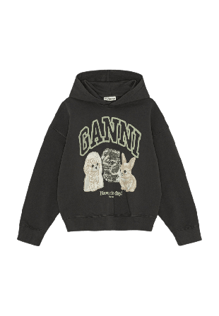 GANNI Isoli Oversize Animals Crop Hoodie Tröjor Dam Svart L/XL