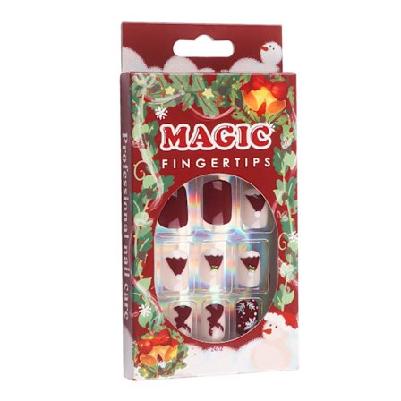 Förpackning med 24 julpress på naglar Korta röda snögubbe-naglar